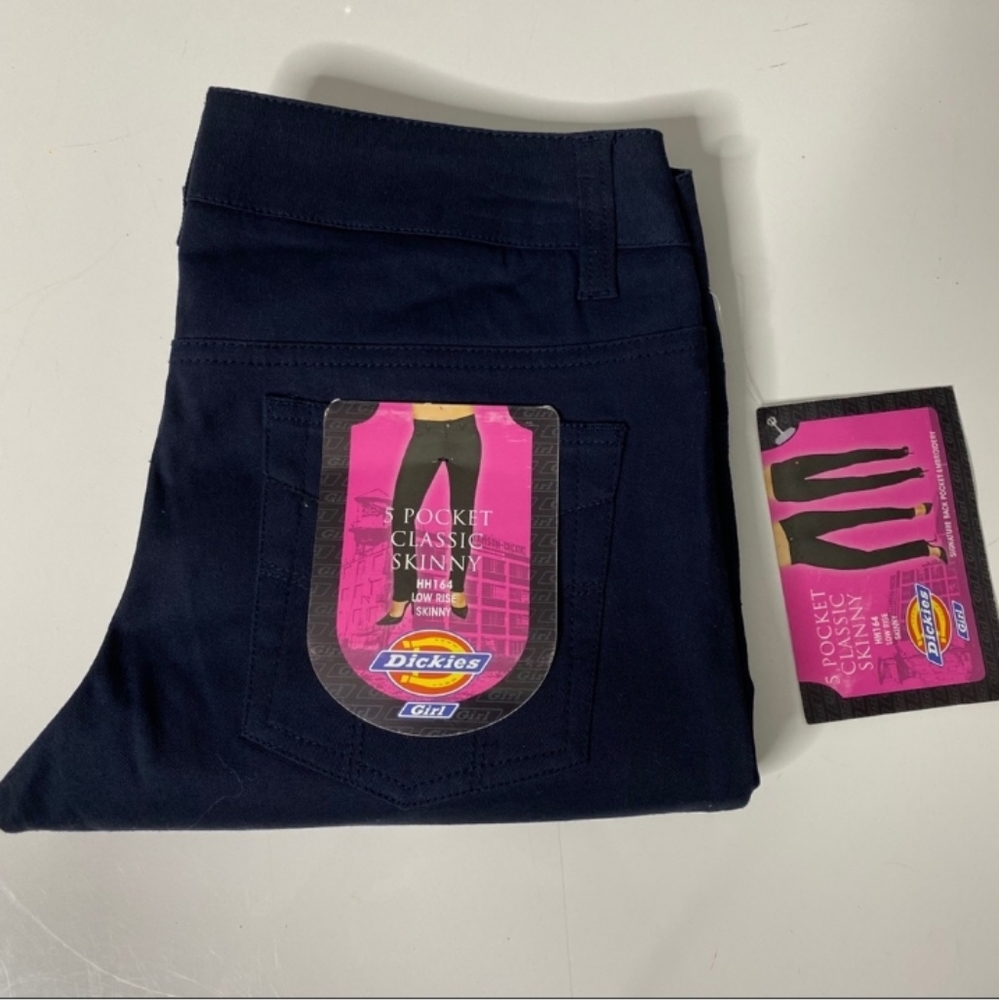 NWT DICKIES Navy Classic Low Rise Skinny Pants - Picture 2 of 10